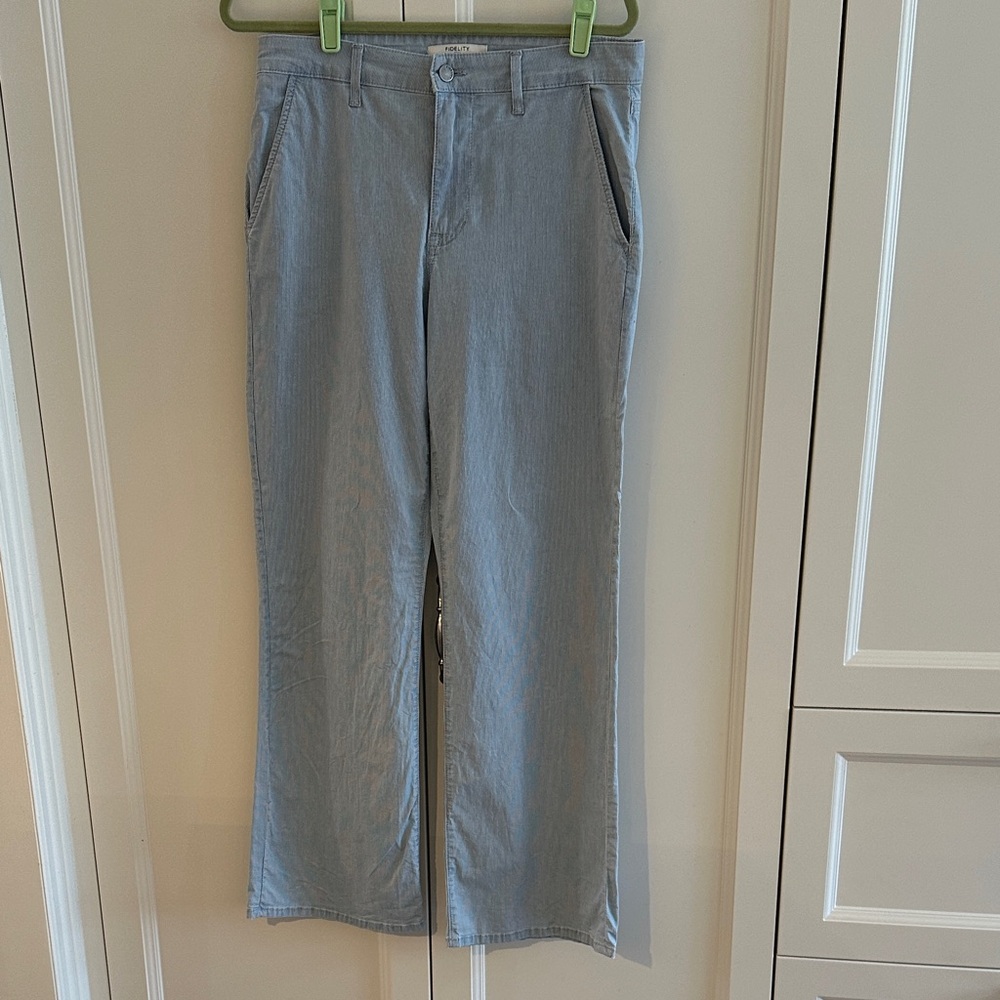 Fidelity Light Blue Denim Summer Stripe Wide-Leg Jeans — Flared Casual Style